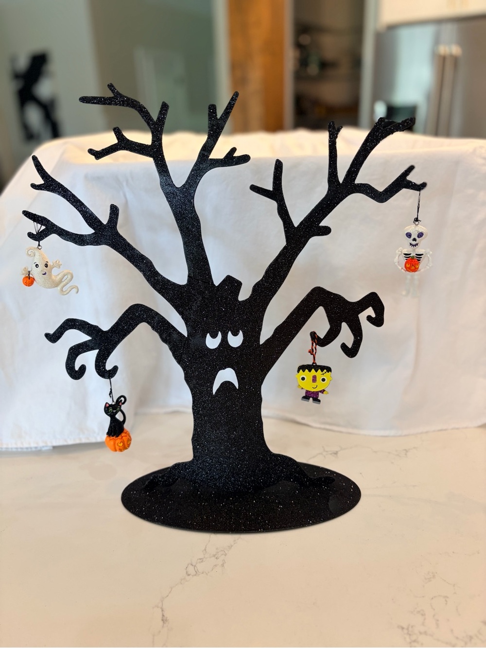 Hallmark Black Glitter Halloween Tree with Four Ornaments